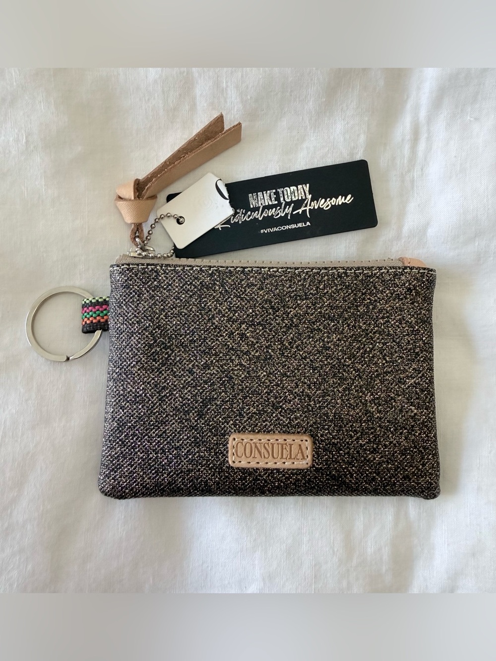 Consuela | Sparkle Coin Purse Pouch Top Zip Key Ring Keychain Card Holder | NWT